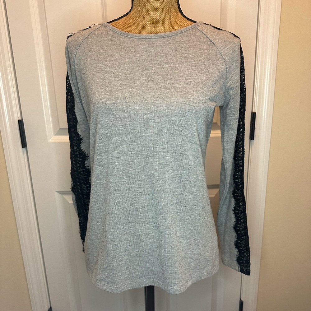 Ivanka Trump Gray and Black Lace Long Sleeve Sweater size Small